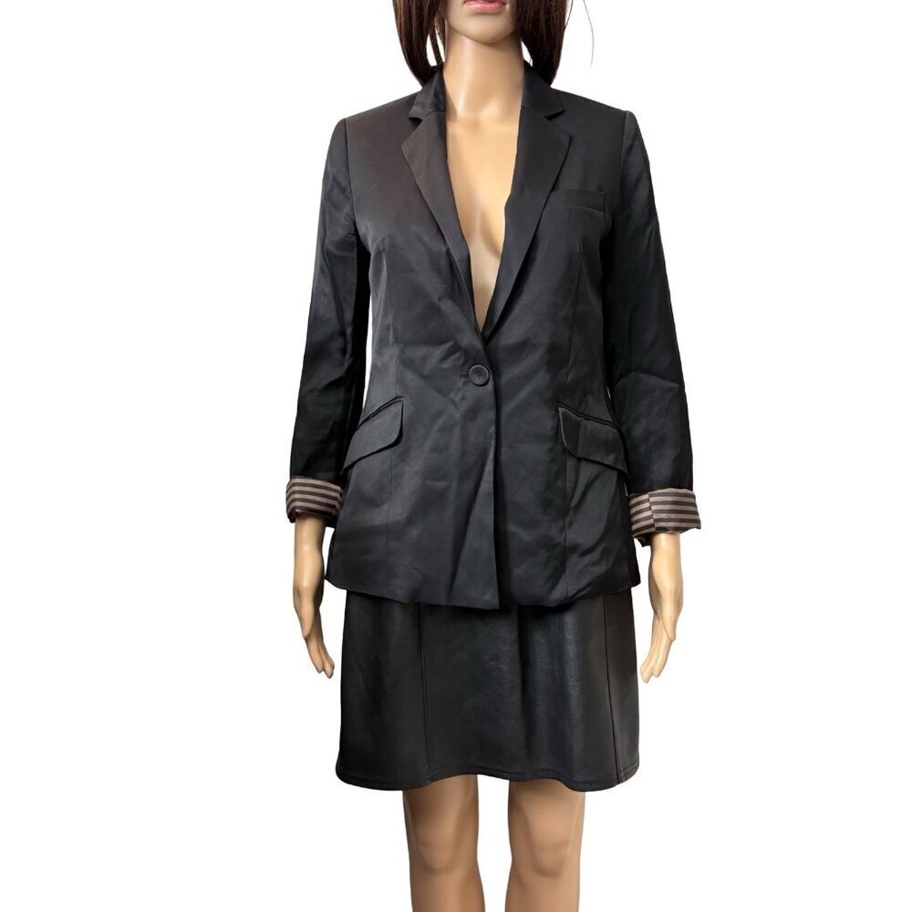 H&M Women's Blazer Size 6 Black Lined One Button Long Sleeves Jacket Rayon EUC
